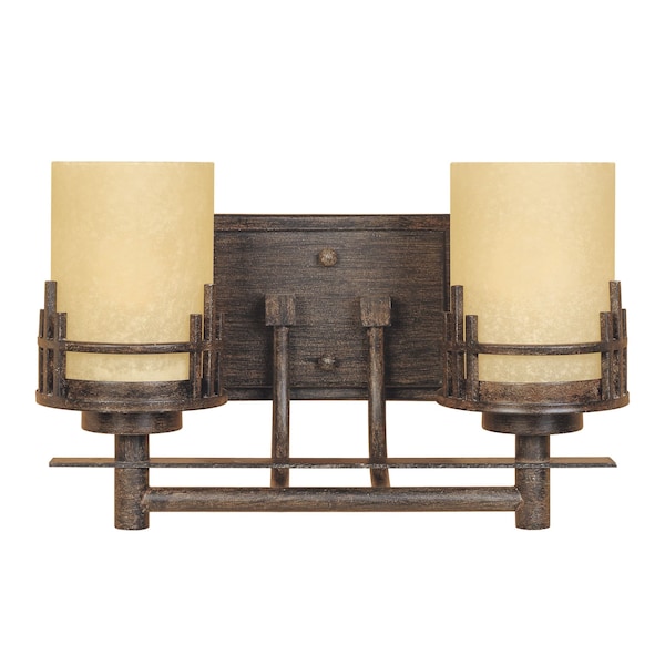 Designers Fountain Mission Ridge 14.5in 2-Light Warm Mahogany Mission Indoor Wall Sconce with Goldenrod Glass Shades 82102-WM - main